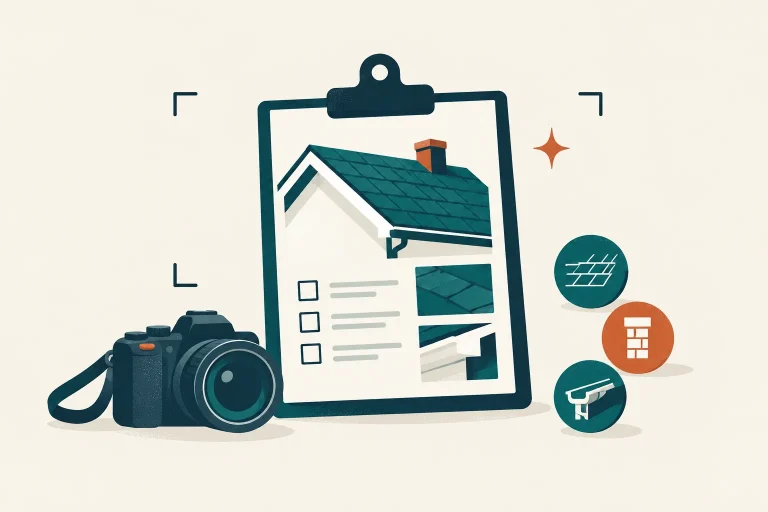 Roof inspection report, camera, and three simple price tokens