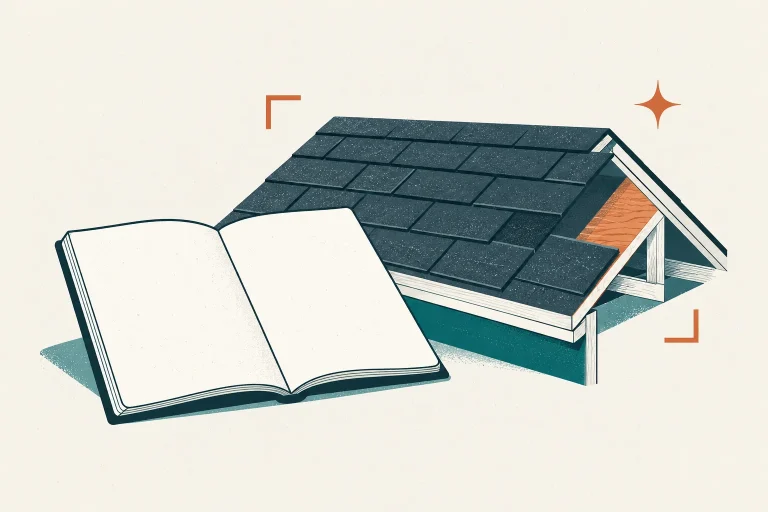 Inspector's report beside a simplified roof section and evidence markers
